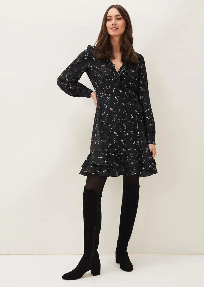 Jamila Ditsy Print Wrap Dress Black Women Phase Eight Dresses