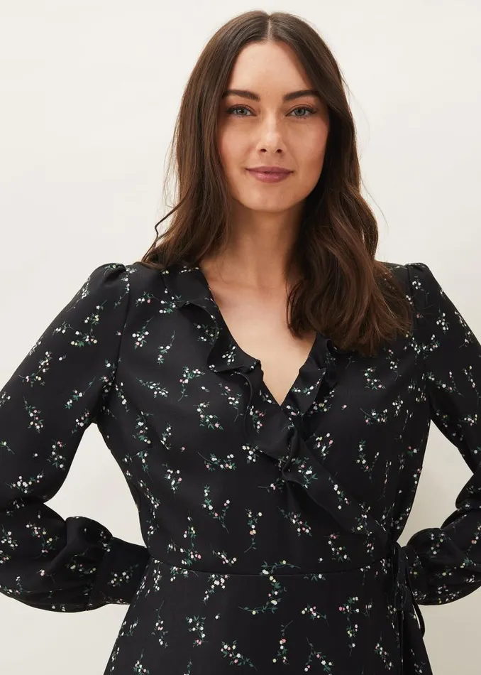 Jamila Ditsy Print Wrap Dress Black Women Phase Eight Dresses