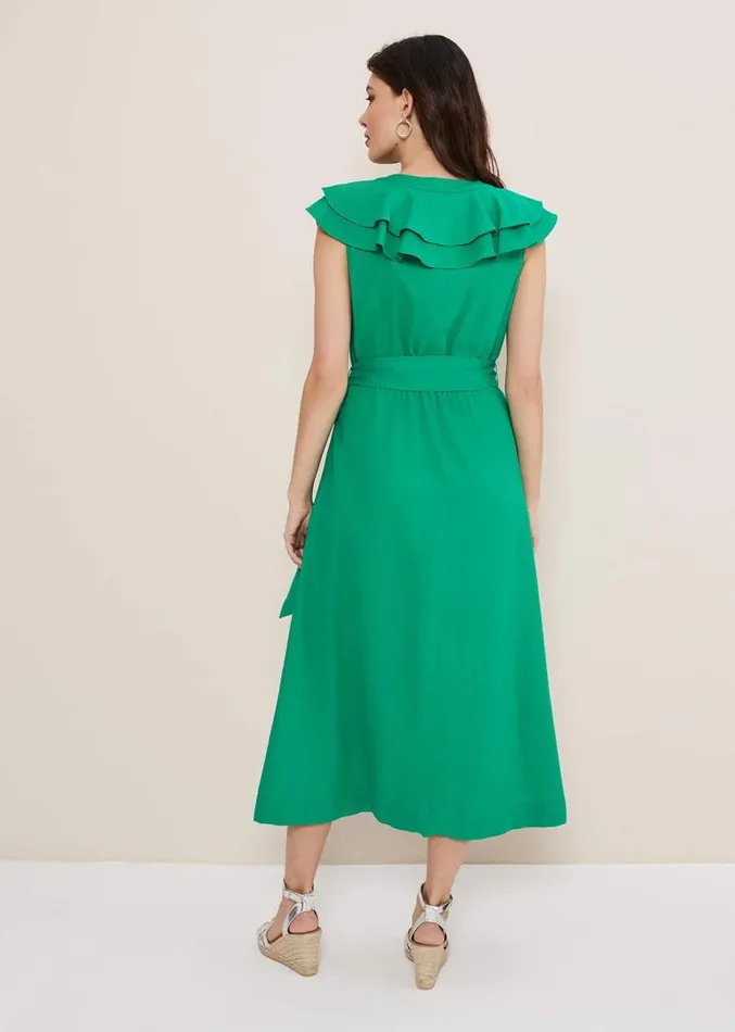 Jamilla Green Linen Midi Dress Green Women Phase Eight Dresses