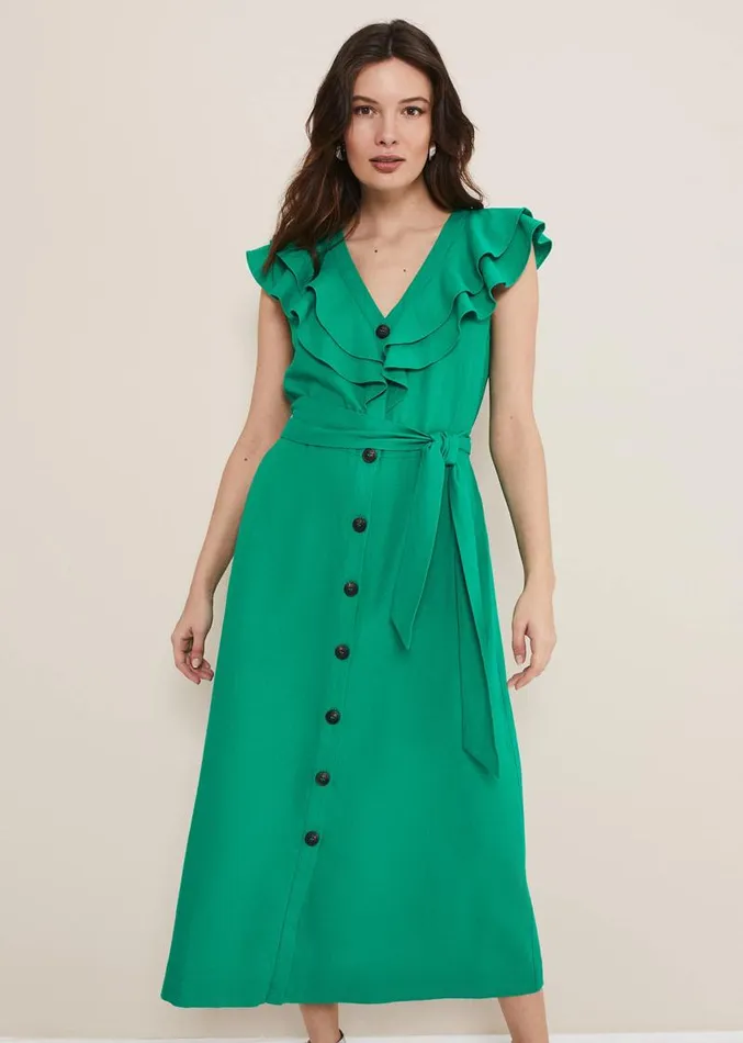 Jamilla Green Linen Midi Dress Green Women Phase Eight Dresses