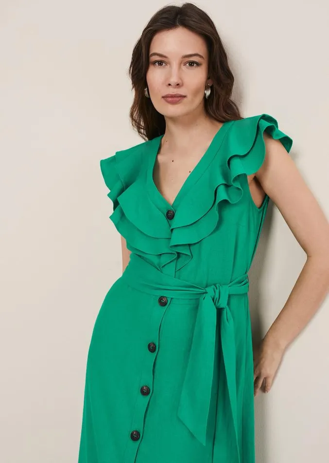 Jamilla Green Linen Midi Dress Green Women Phase Eight Dresses