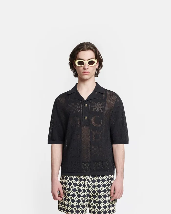 Jasim PaperCrochet Polo Shirt Black Men Nanushka TShirts and Vests