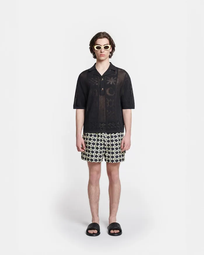 Jasim PaperCrochet Polo Shirt Black Men Nanushka TShirts and Vests