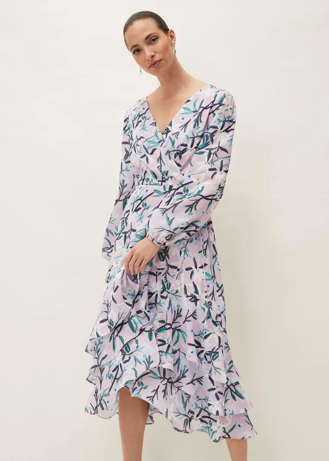 Jenna Floral Long Sleeved VNeck Midi Dress Frosted Heather Women Phase Eight Dresses Jenna Floral Long Sleeved VNeck Midi Dress Frosted Heather Women Phase Eight Dresses