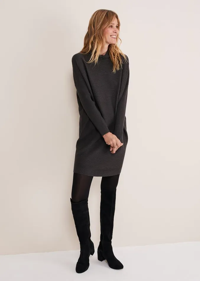 Jocelin Roll Neck Knit Dress Charcoal Women Phase Eight Dresses