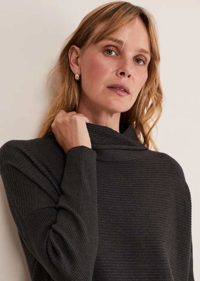 Jocelin Roll Neck Knit Dress Charcoal Women Phase Eight Dresses