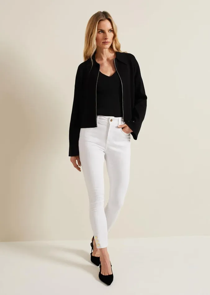 Joelle White Button Detail Skinny Jeans White Women Phase Eight Trousers