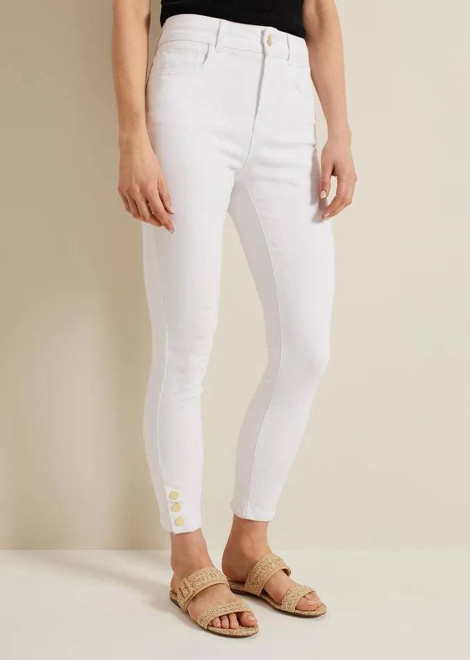 Joelle White Button Detail Skinny Jeans White Women Phase Eight Trousers
