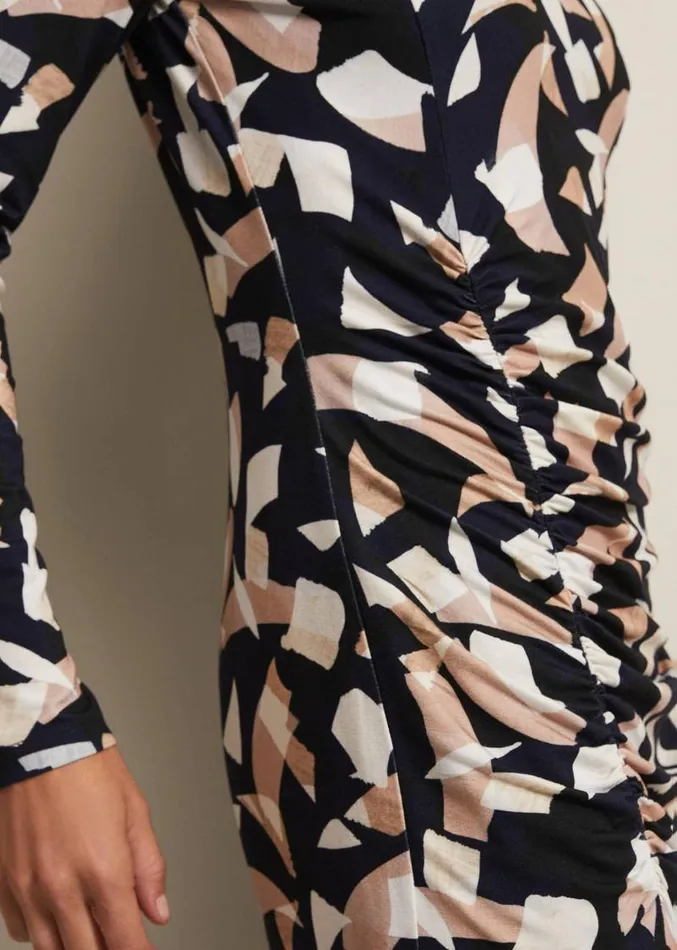 Jordana Geo Ruched Midi Dress Navy Women Phase Eight Dresses