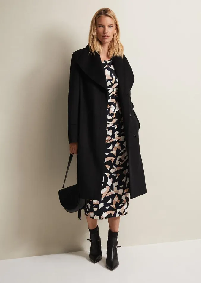 Jordana Geo Ruched Midi Dress Navy Women Phase Eight Dresses