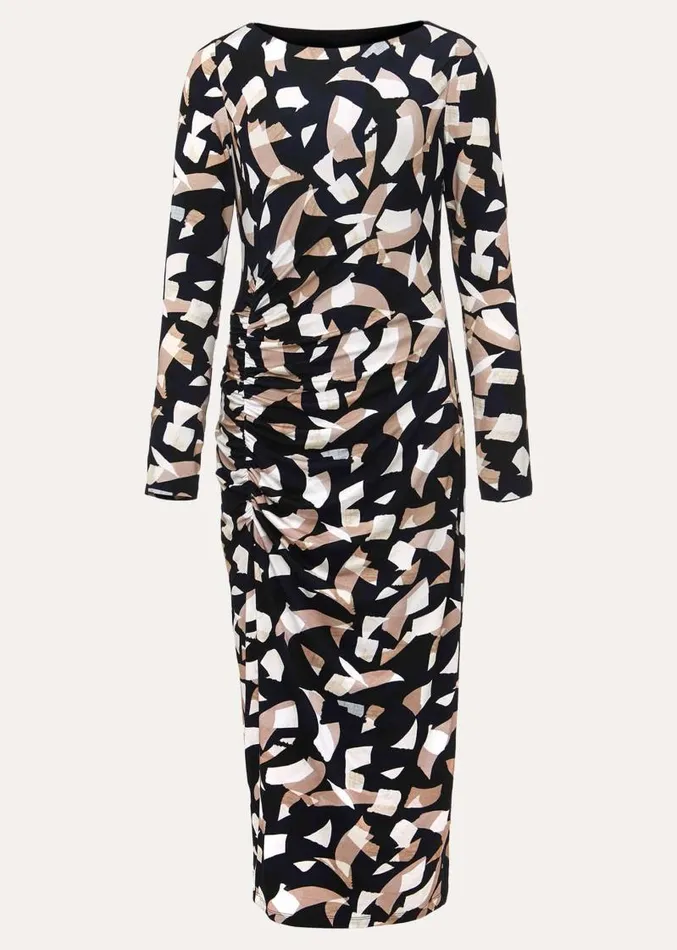 Jordana Geo Ruched Midi Dress Navy Women Phase Eight Dresses