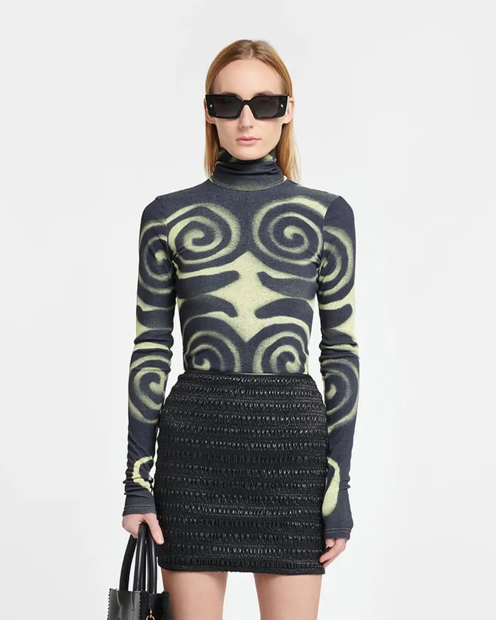 Josa MeshJersey Turtleneck Top Spiral Spray Women Nanushka Tops