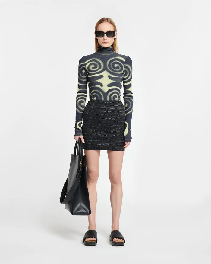 Josa MeshJersey Turtleneck Top Spiral Spray Women Nanushka Tops