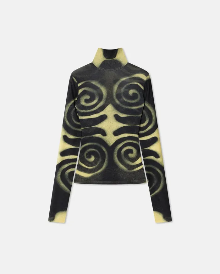 Josa MeshJersey Turtleneck Top Spiral Spray Women Nanushka Tops