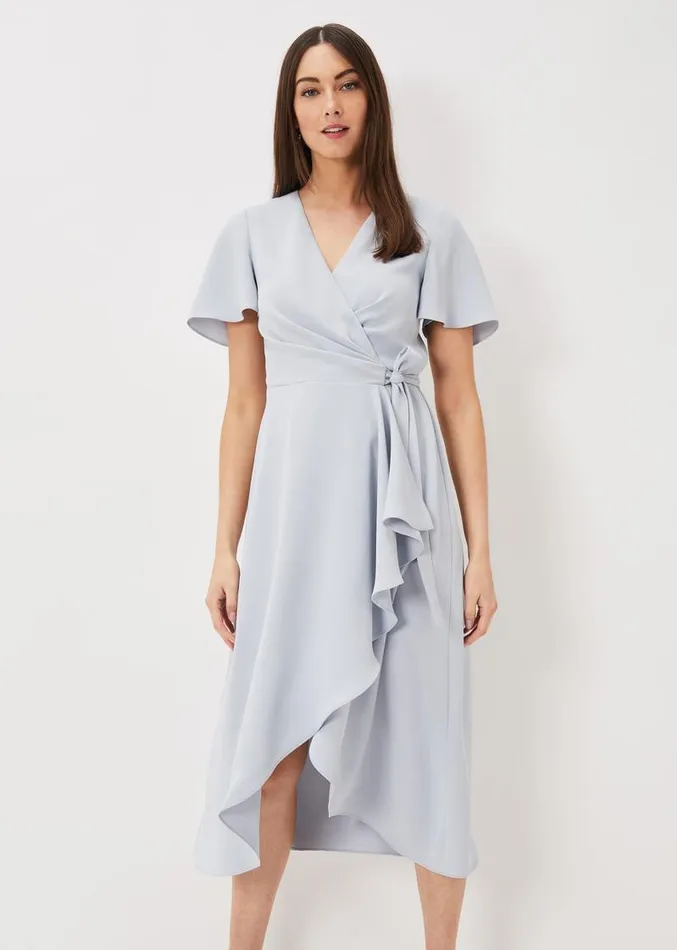 Julissa Ruffle Wrap Midi Dress Mineral Women Phase Eight Dresses