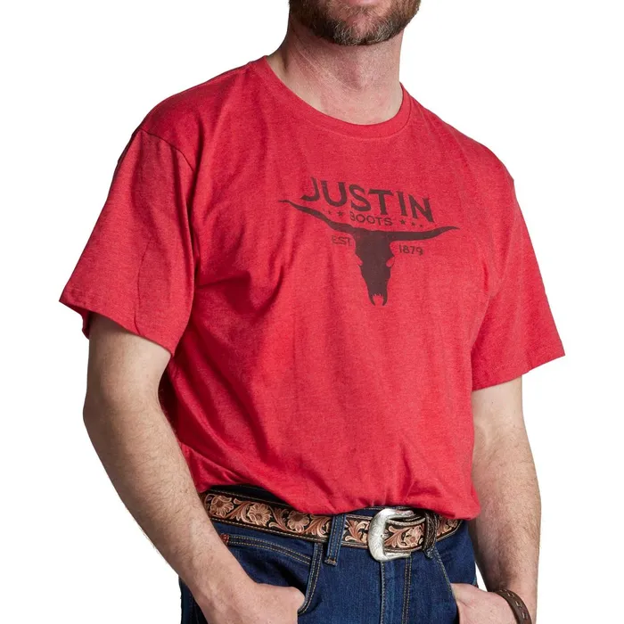 Justin Boots Justin Bull Skull Tee Red Men TShirts and Polos