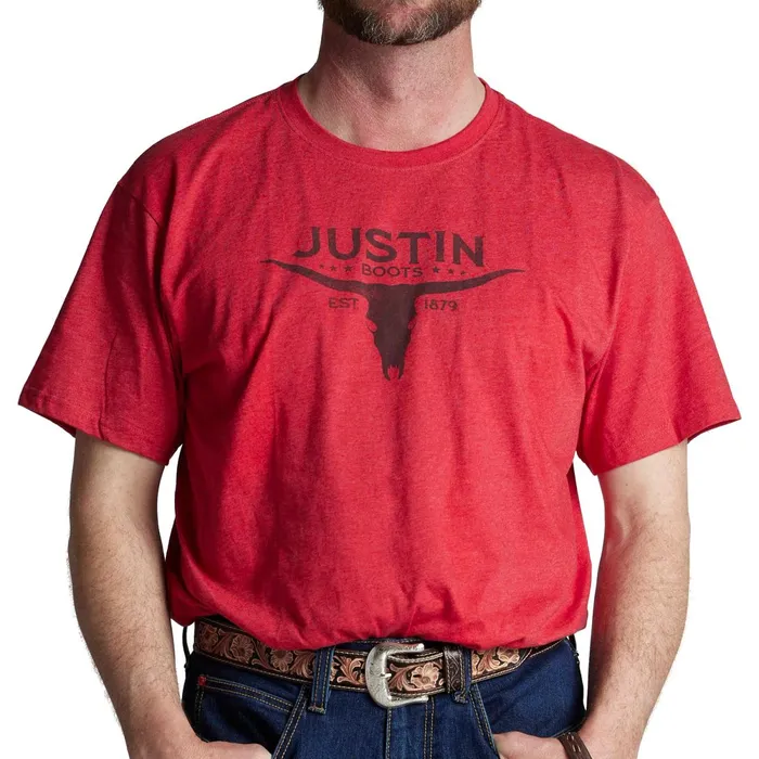 Justin Boots Justin Bull Skull Tee Red Men TShirts and Polos