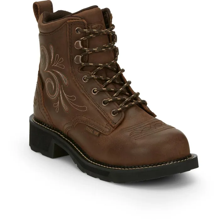Justin Boots Katerina 6034 Steel Toe Waterproof Work Boot Aged Bark brown Women Work
