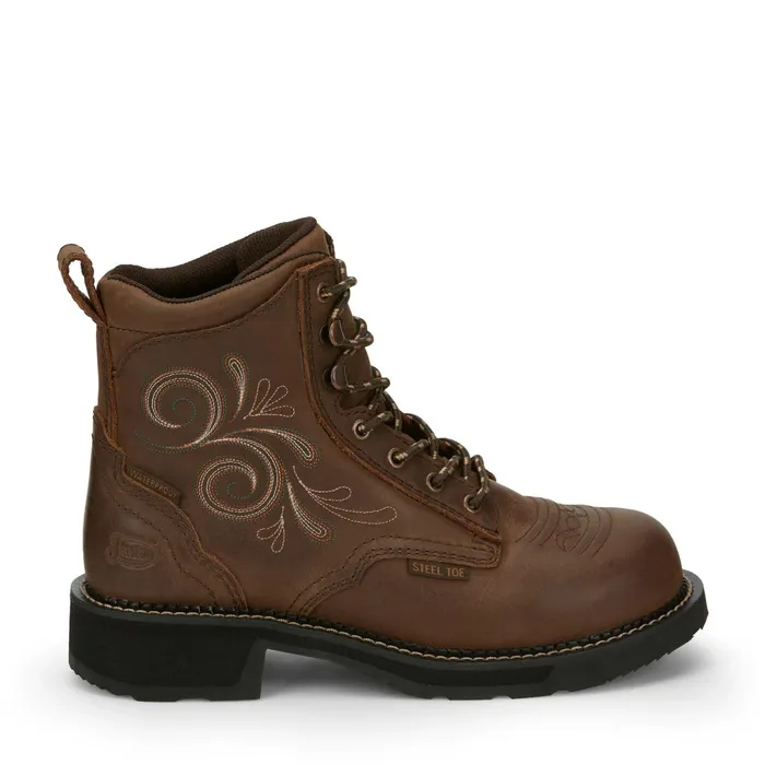 Justin Boots Katerina 6034 Steel Toe Waterproof Work Boot Aged Bark brown Women Work