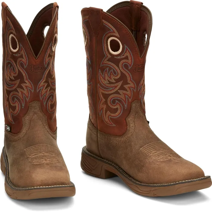 Justin Boots Rush 11034 Composite Toe Waterproof Work Boot Peanut Tan brown Men Work