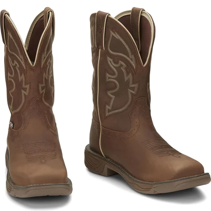 Justin Boots Rush 11034 Steel Toe Waterproof Work Boot Saddle Tan brown Men Work