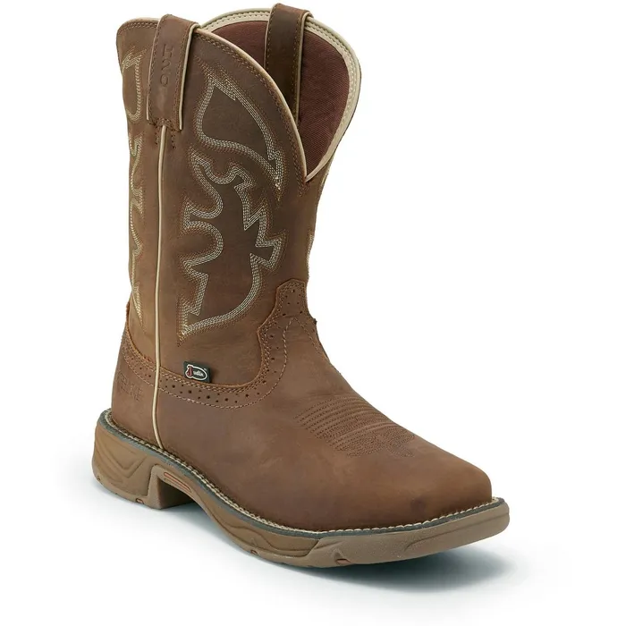 Justin Boots Rush 11034 Steel Toe Waterproof Work Boot Saddle Tan brown Men Work