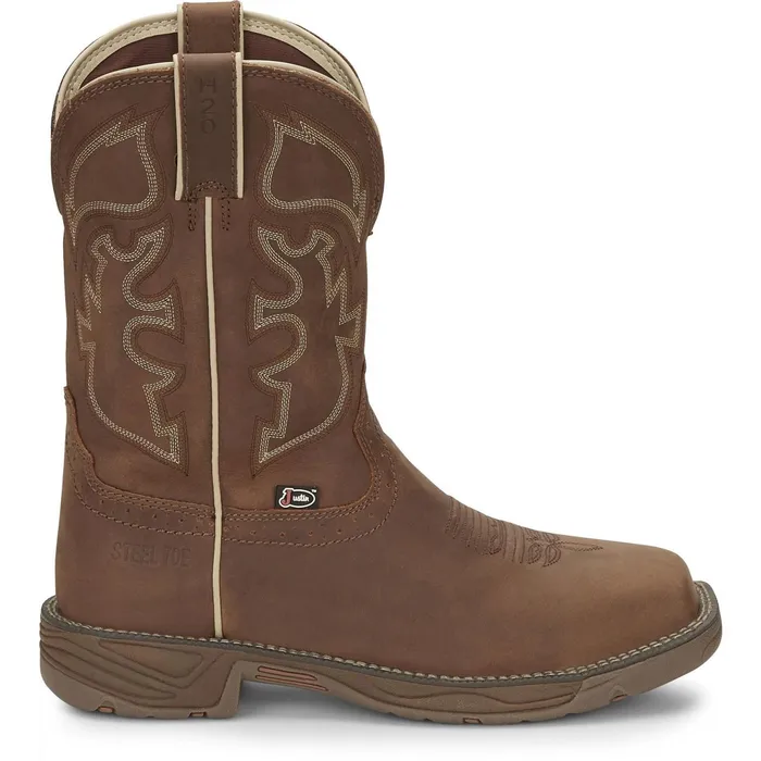 Justin Boots Rush 11034 Steel Toe Waterproof Work Boot Saddle Tan brown Men Work