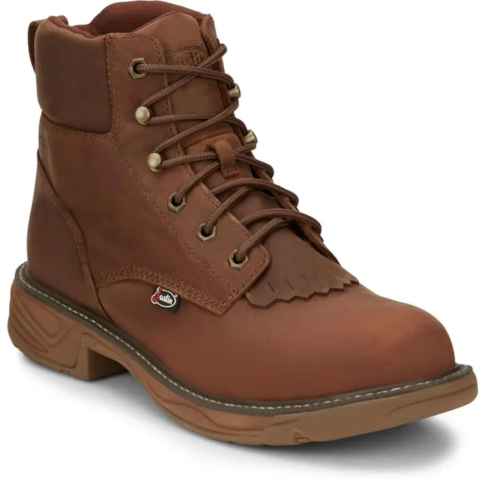 Justin Boots Rush 6034 Waterproof Lace Up Work Boot Barley brown Men Work