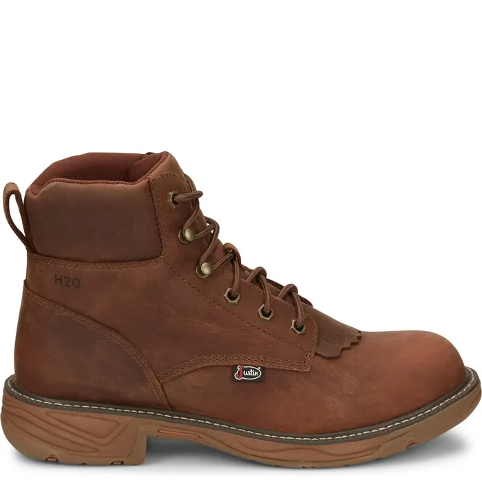 Justin Boots Rush 6034 Waterproof Lace Up Work Boot Barley brown Men Work