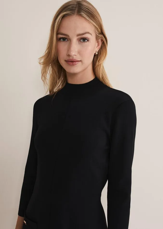 Kamri Knitted Tunic Dress Black Women Phase Eight Dresses