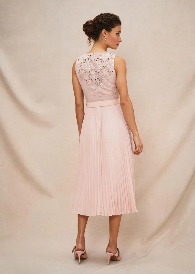 Kassidy Lace Bodice Pleat Dress Petal Pink Women Phase Eight Dresses