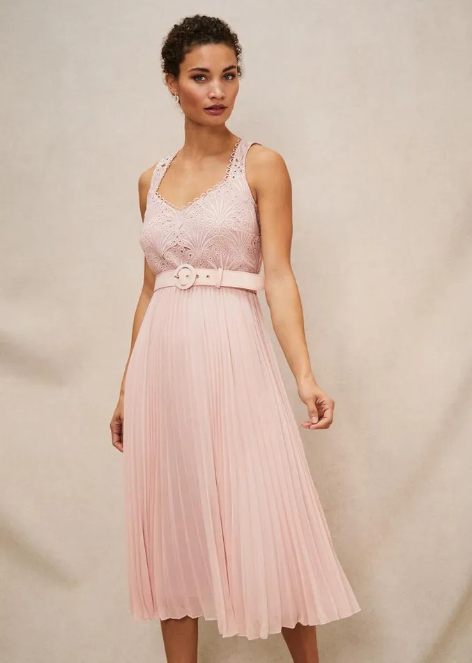 Kassidy Lace Bodice Pleat Dress Petal Pink Women Phase Eight Dresses