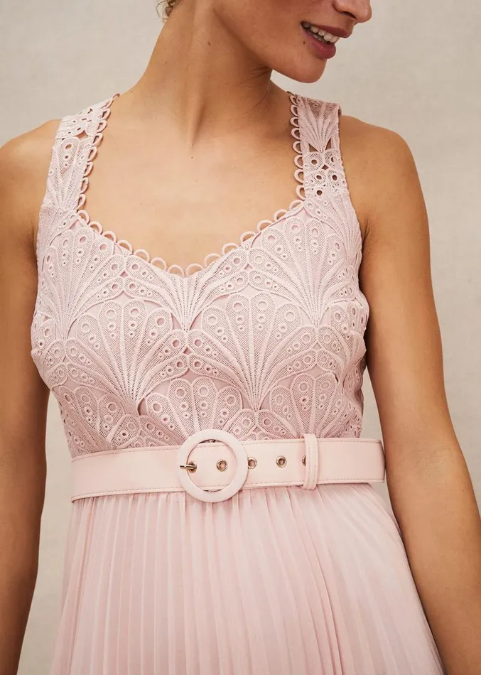 Kassidy Lace Bodice Pleat Dress Petal Pink Women Phase Eight Dresses