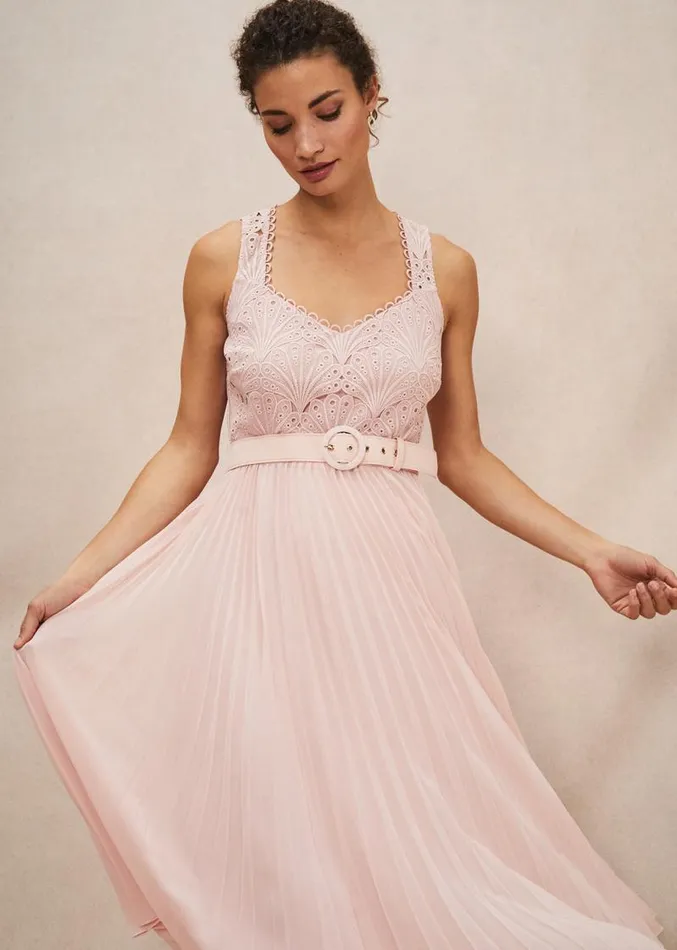 Kassidy Lace Bodice Pleat Dress Petal Pink Women Phase Eight Dresses