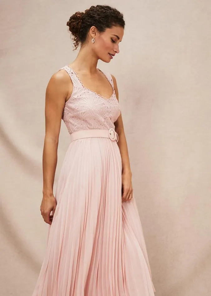 Kassidy Lace Bodice Pleat Dress Petal Pink Women Phase Eight Dresses