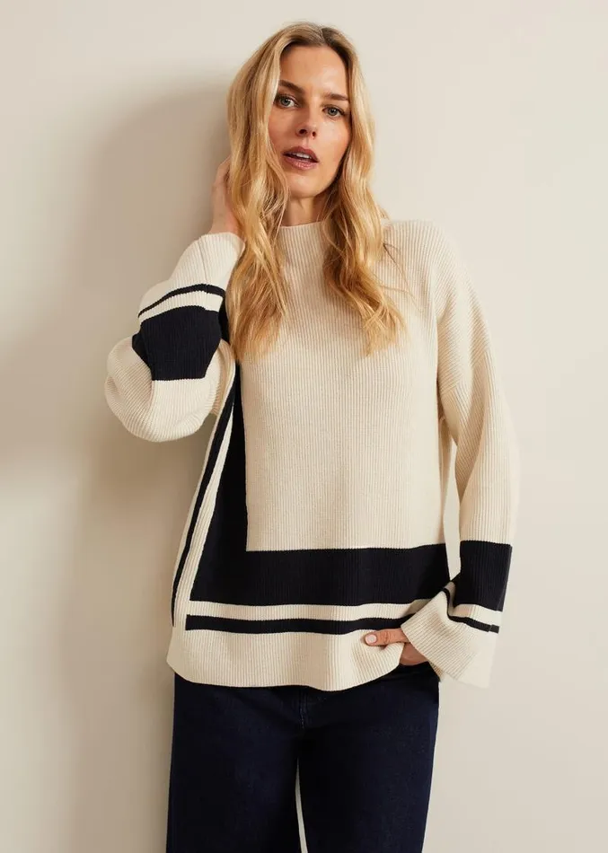 Kayleigh Chunky Boxy Striped Jumper Stonenavy Women Phase Eight Knitwear