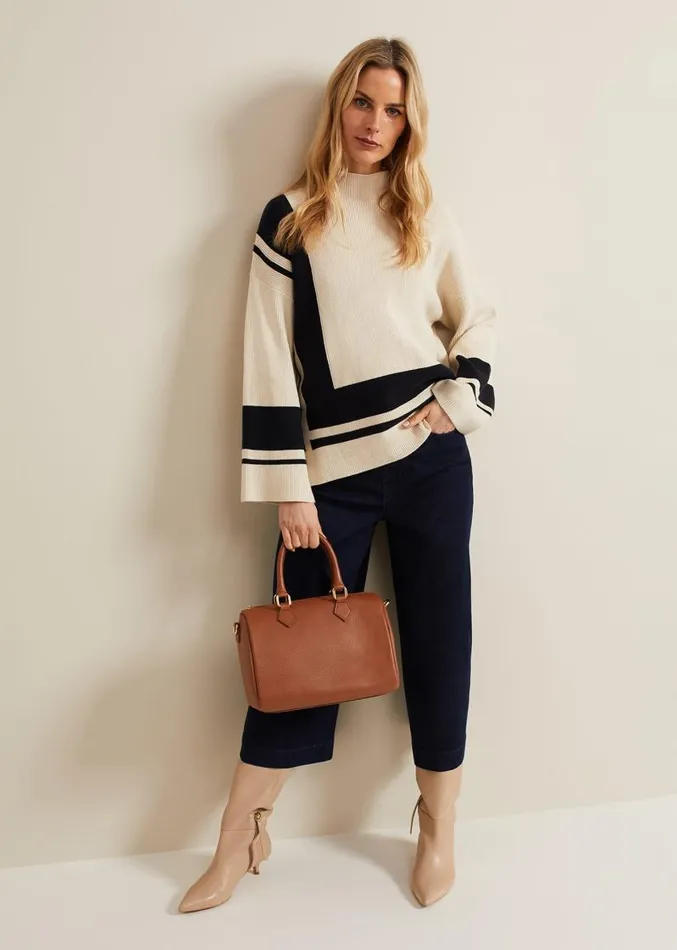 Kayleigh Chunky Boxy Striped Jumper Stonenavy Women Phase Eight Knitwear