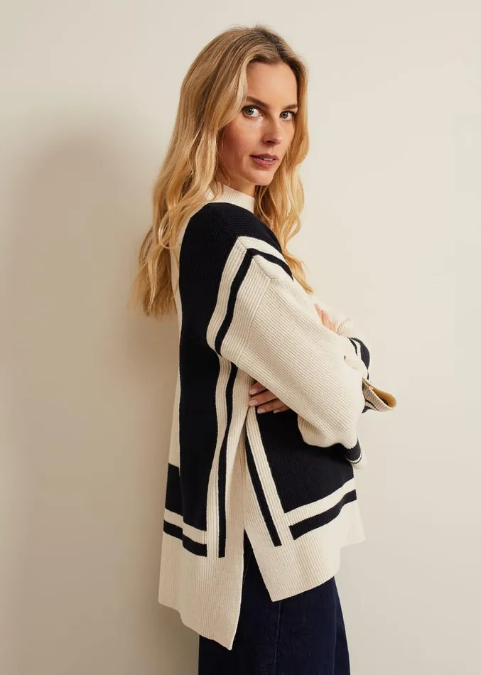 Kayleigh Chunky Boxy Striped Jumper Stonenavy Women Phase Eight Knitwear