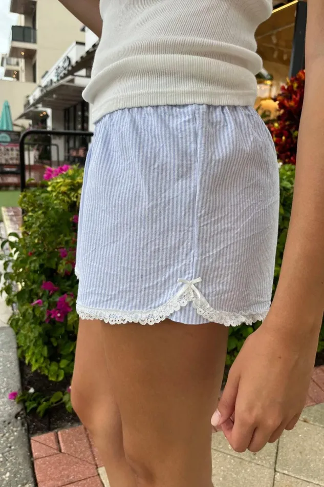 Keira Lace Shorts Blue Stripes Women Brandy Melville Bottoms