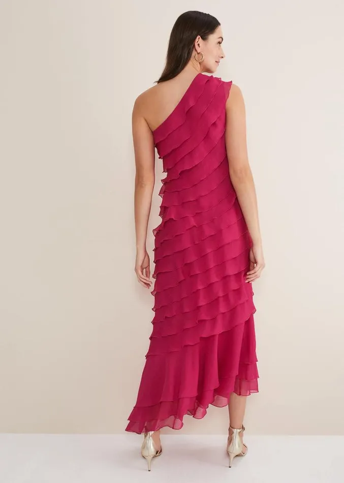 Kelsey Layered One Shoulder Maxi Dress Fuschia Women Phase Eight Dresses