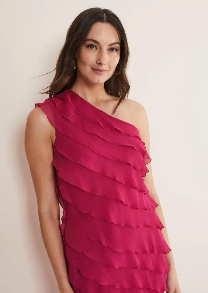 Kelsey Layered One Shoulder Maxi Dress Fuschia Women Phase Eight Dresses