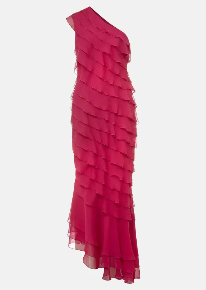 Kelsey Layered One Shoulder Maxi Dress Fuschia Women Phase Eight Dresses
