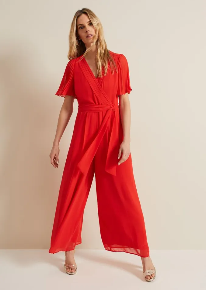 Kendall Pleat Jumpsuit Orange Women Phase Eight Dresses