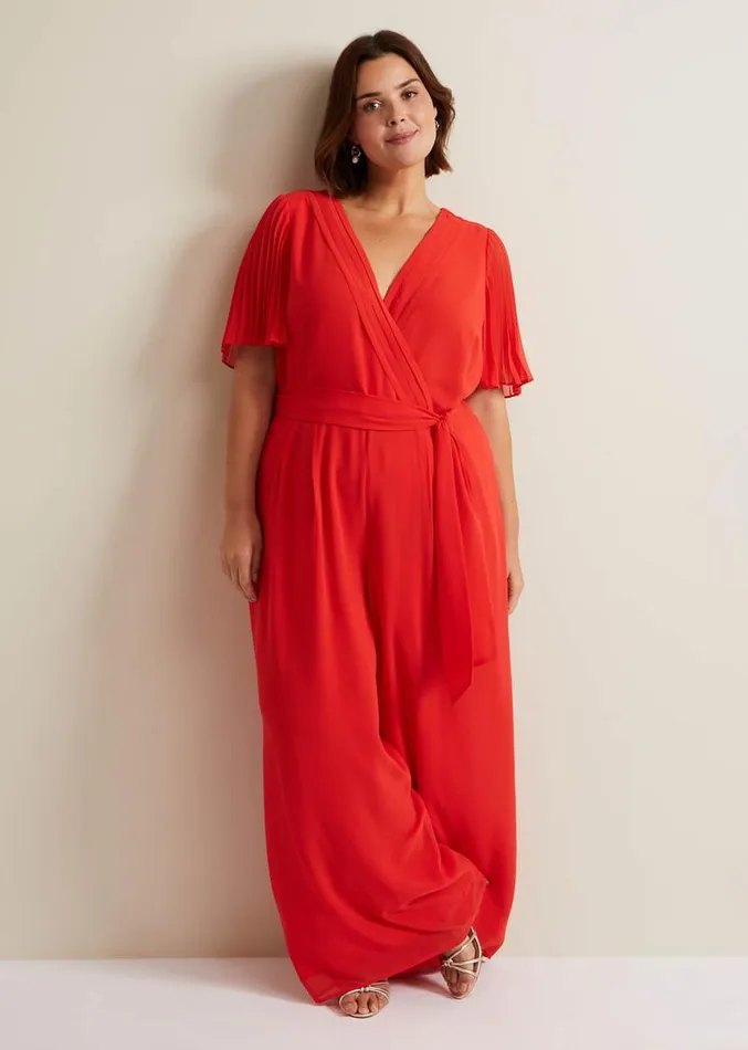 Kendall Pleat Jumpsuit Orange Women Phase Eight Dresses