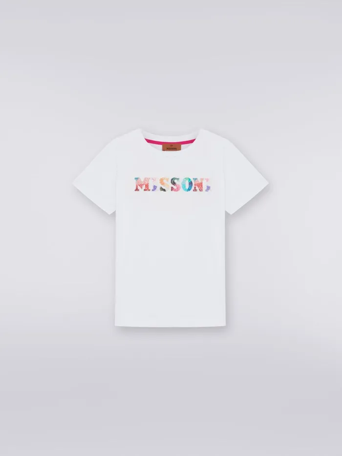 Kids Cotton T Shirt With Sequins Logo White Missoni Clothing