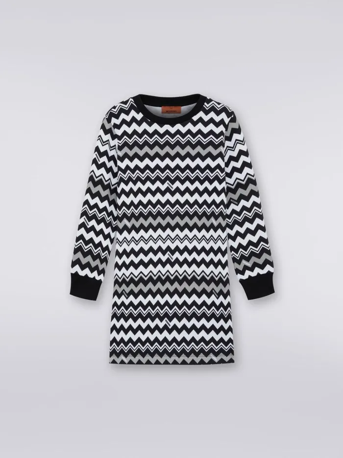 Kids LongSleeved Cotton Dress With Zigzag Black and White Missoni Clothing