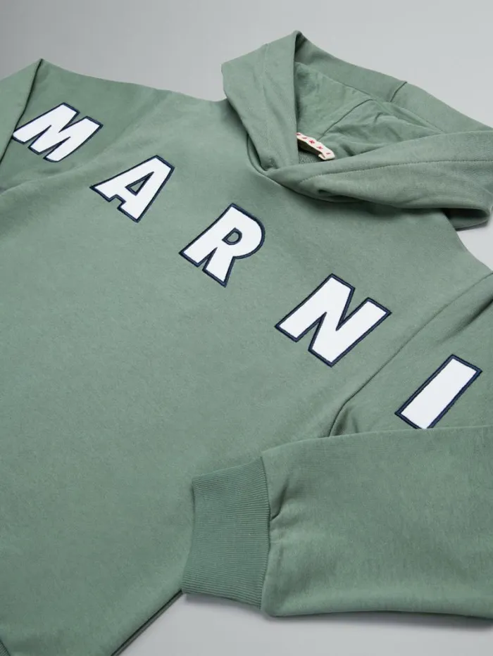 Kids Marni Green Hooded Sweatshirt With Embroidered Logo