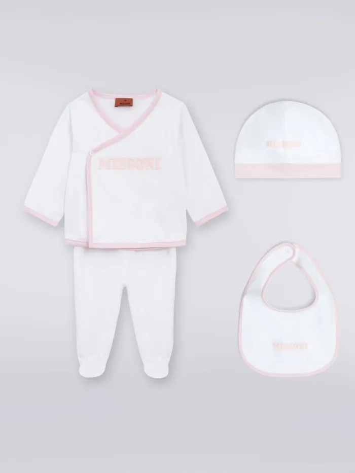 Kids ThreePiece Set With Cotton Jumpsuit Bib And Docker Hat With Logo Pink Missoni Baby 024 Months