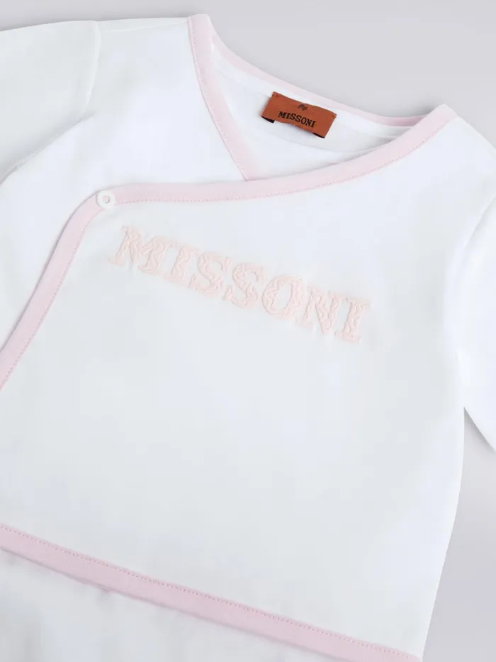 Kids ThreePiece Set With Cotton Jumpsuit Bib And Docker Hat With Logo Pink Missoni Baby 024 Months Kids ThreePiece Set With Cotton Jumpsuit Bib And Docker Hat With Logo Pink Missoni Baby 024 Months