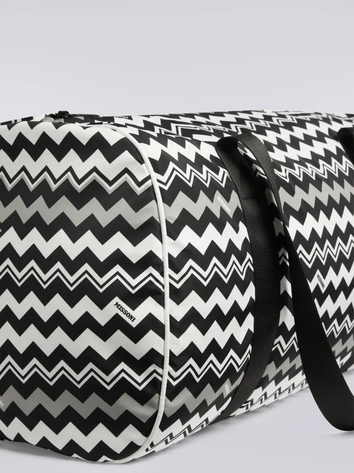 Kids Travel Bag In Technical Fabric With Zigzag Pattern Black and White Missoni Accessories Kids Travel Bag In Technical Fabric With Zigzag Pattern Black and White Missoni Accessories